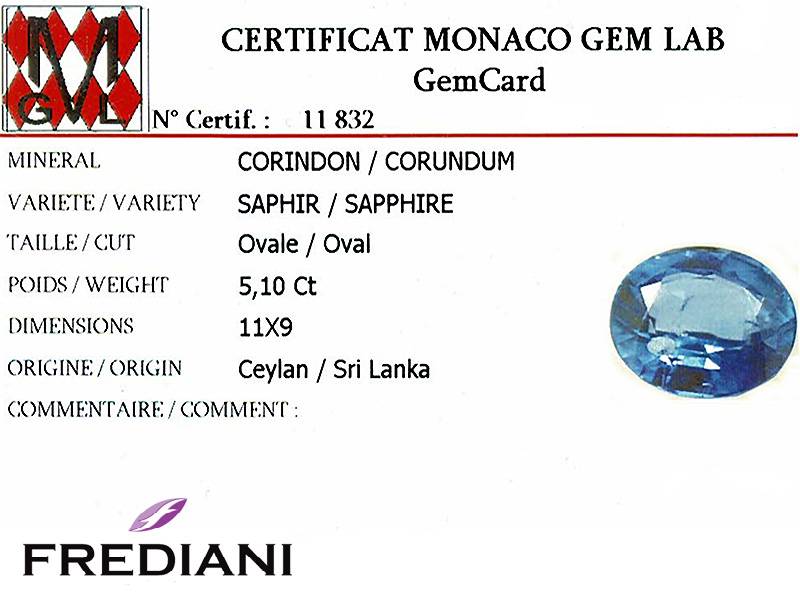 bague en or balnc saphir bleu ceylan certifié et diamants.