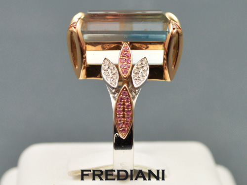 bague en or rose et blanc topaze bicolore diamants et saphirs roses