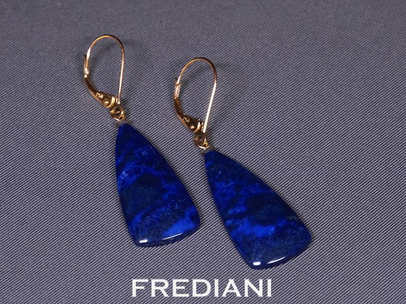 Boucles d'oreilles en or jaune 750/000 serties de 2 superbes pampilles en lapis lazuli naturel d'Afghanistan 