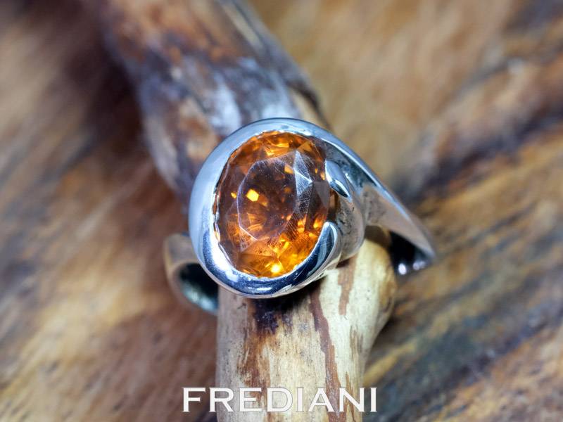 Bague en Argent et Citrine Dorée