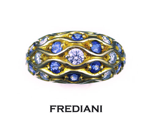 bague pavage saphirs bleus et diamants