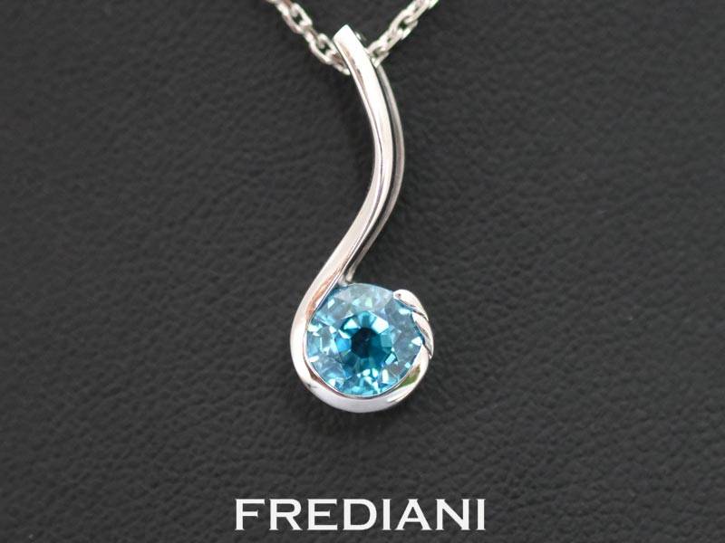 Pendentif en Or blanc et Zircon bleu